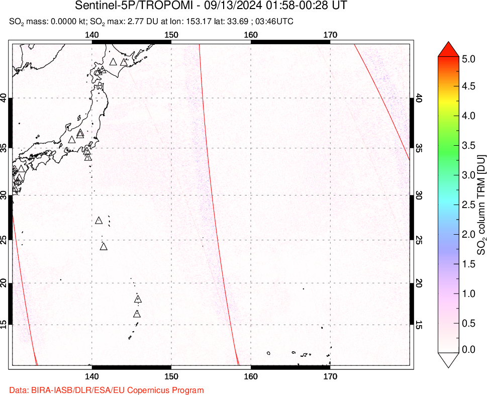 A sulfur dioxide image over Western Pacific on Sep 13, 2024.