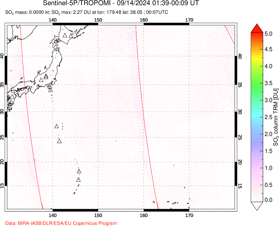 A sulfur dioxide image over Western Pacific on Sep 14, 2024.