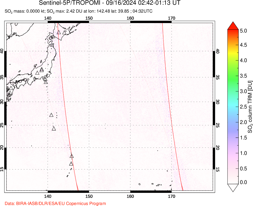 A sulfur dioxide image over Western Pacific on Sep 16, 2024.