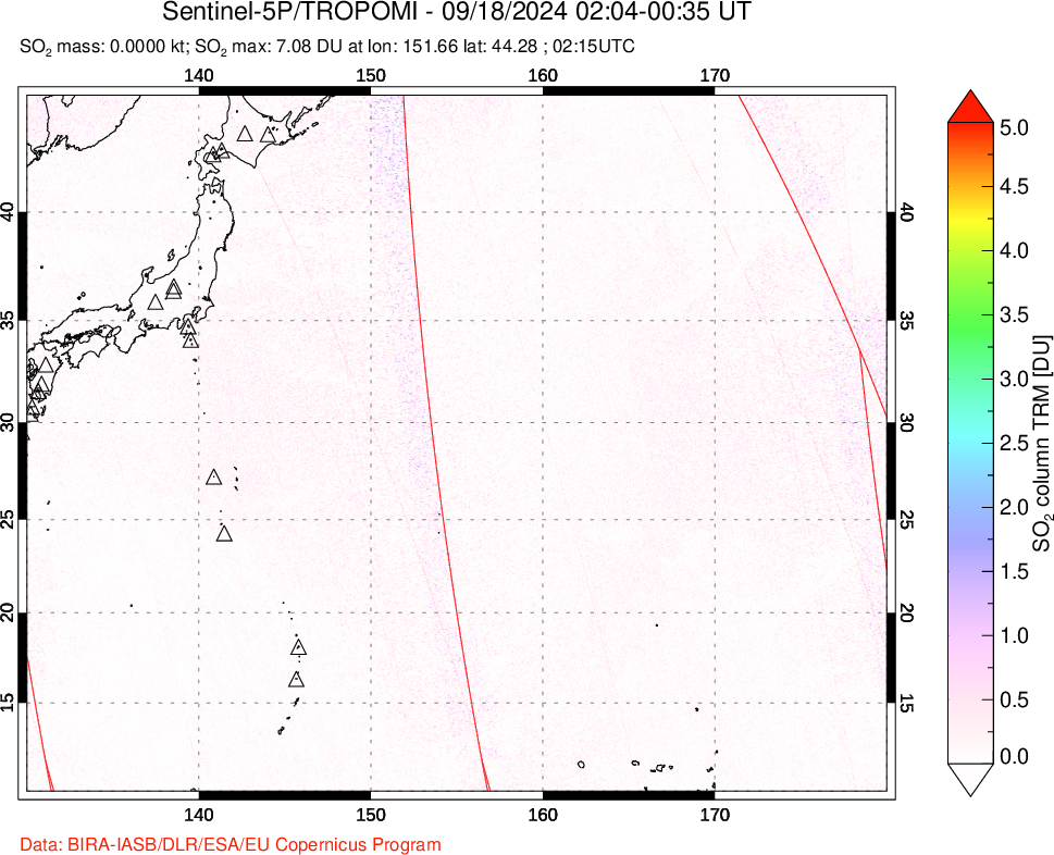 A sulfur dioxide image over Western Pacific on Sep 18, 2024.