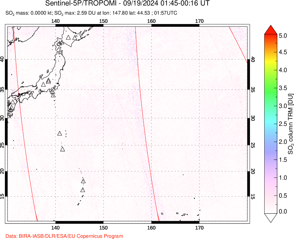 A sulfur dioxide image over Western Pacific on Sep 19, 2024.