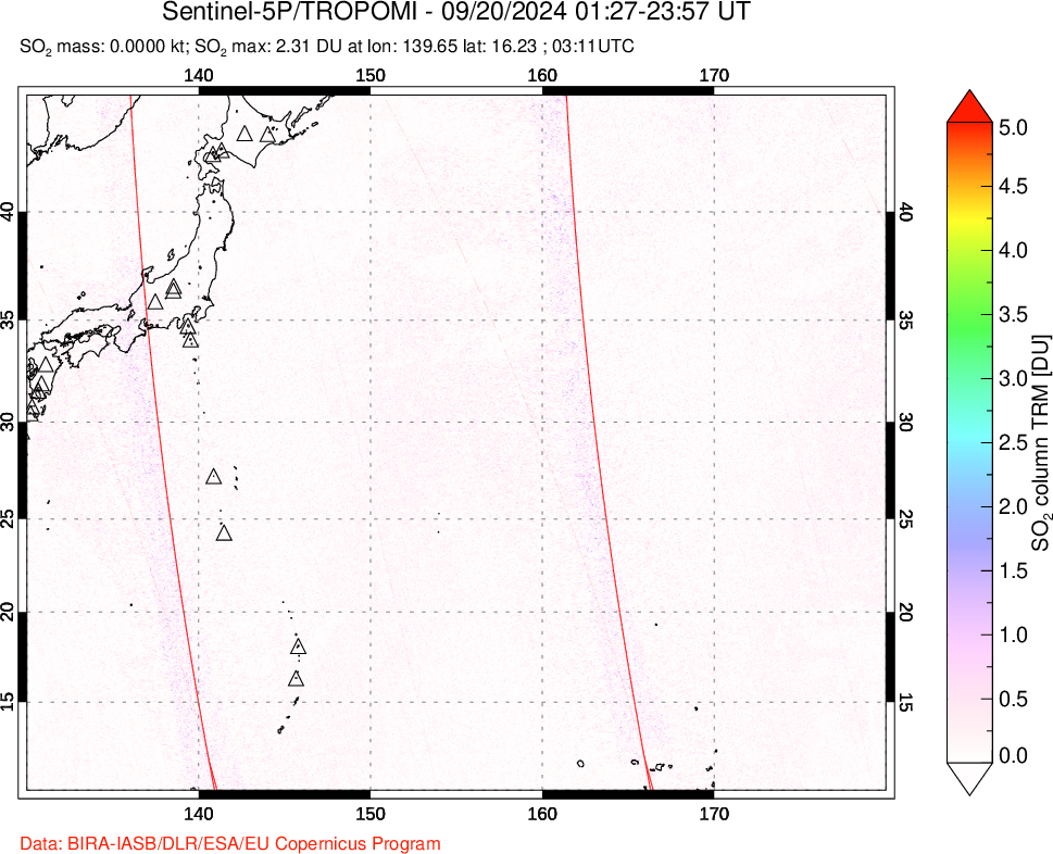 A sulfur dioxide image over Western Pacific on Sep 20, 2024.