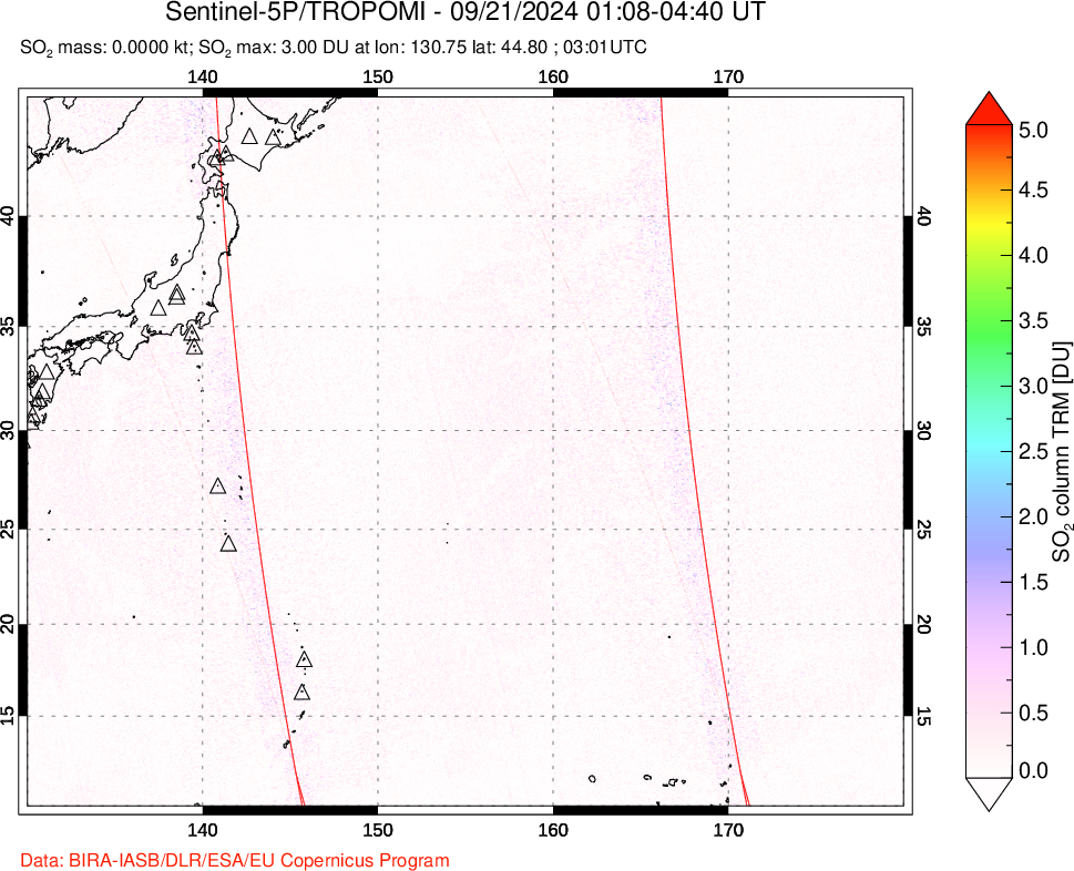 A sulfur dioxide image over Western Pacific on Sep 21, 2024.