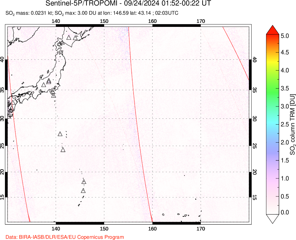 A sulfur dioxide image over Western Pacific on Sep 24, 2024.