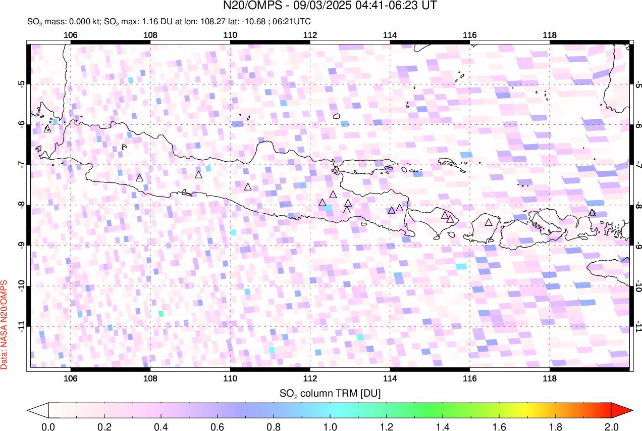 A sulfur dioxide image over Java, Indonesia on Sep 03, 2025.