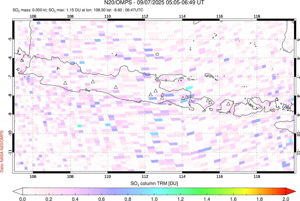 A sulfur dioxide image over Java, Indonesia on Sep 07, 2025.