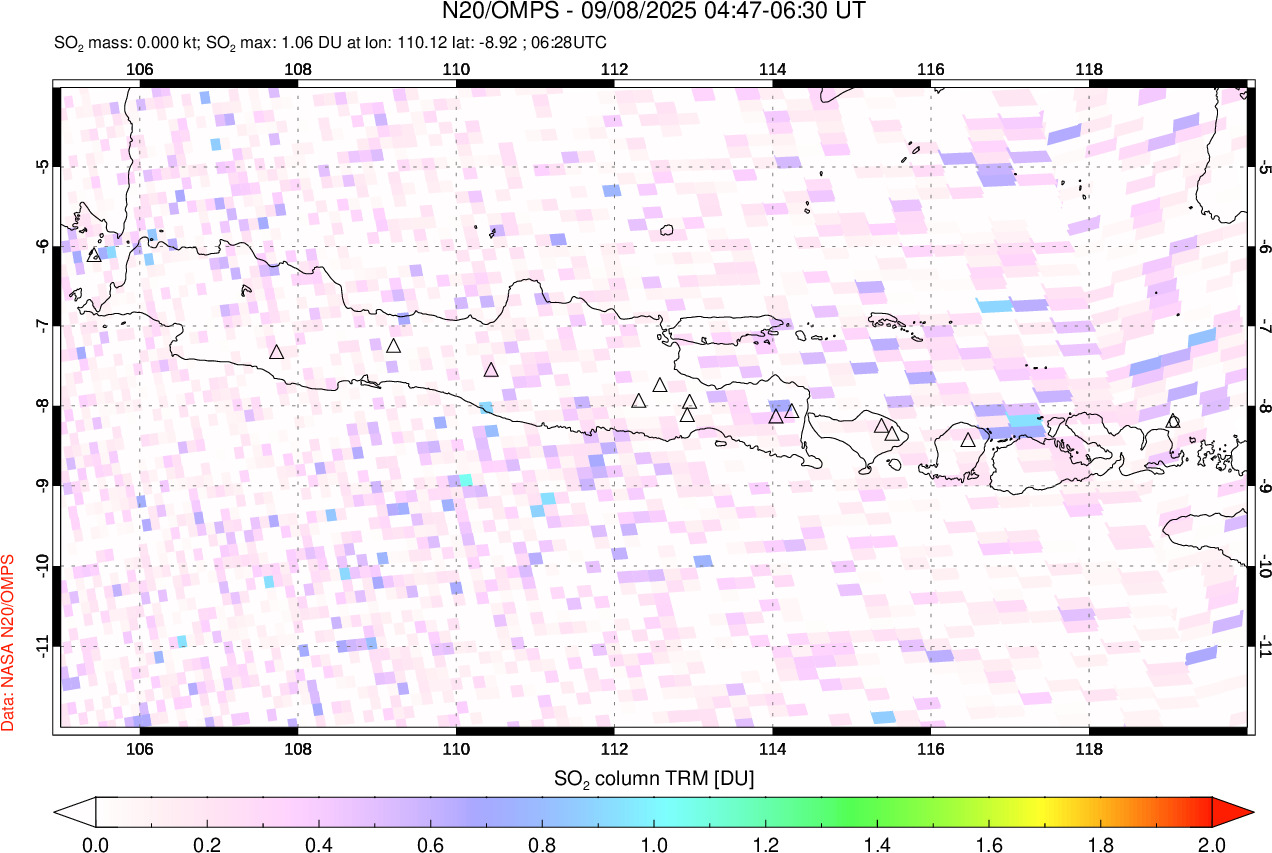 A sulfur dioxide image over Java, Indonesia on Sep 08, 2025.