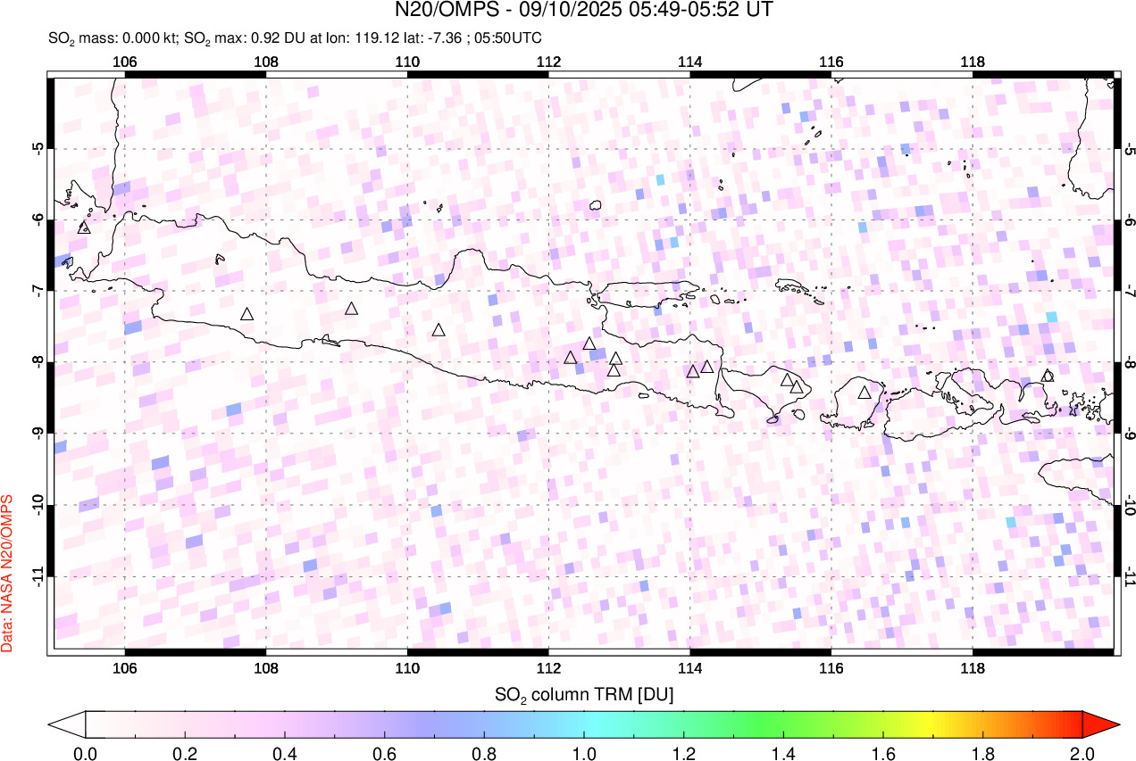 A sulfur dioxide image over Java, Indonesia on Sep 10, 2025.