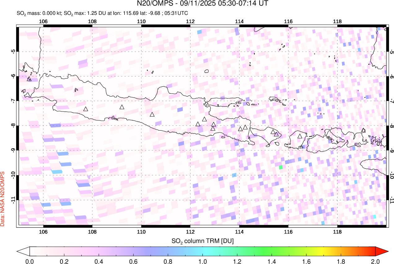 A sulfur dioxide image over Java, Indonesia on Sep 11, 2025.