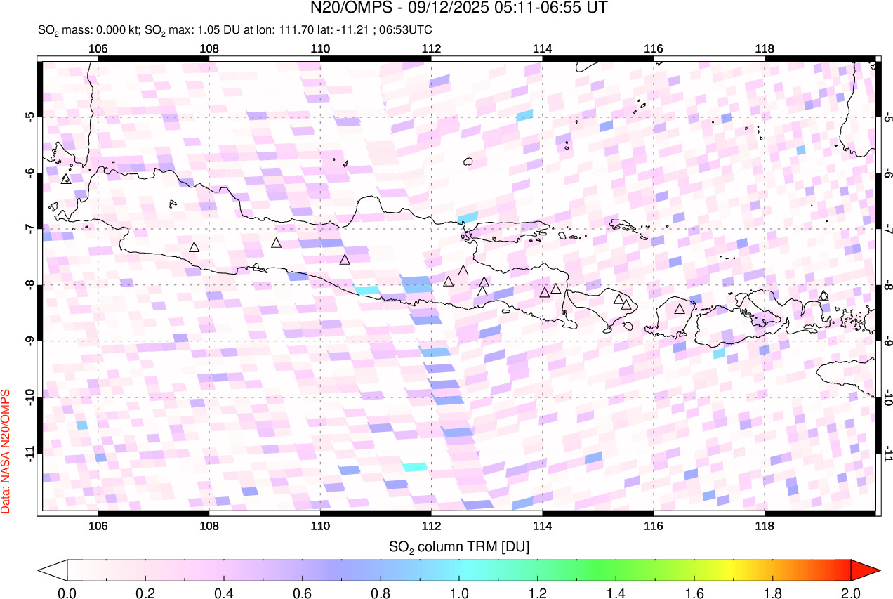 A sulfur dioxide image over Java, Indonesia on Sep 12, 2025.