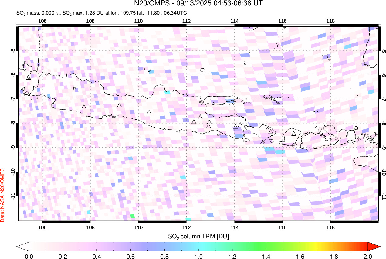 A sulfur dioxide image over Java, Indonesia on Sep 13, 2025.