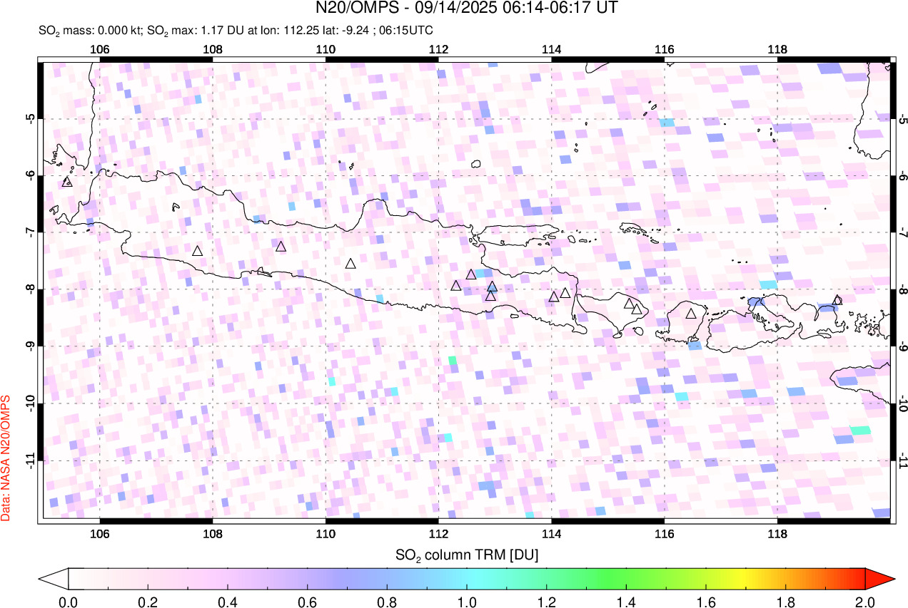A sulfur dioxide image over Java, Indonesia on Sep 14, 2025.
