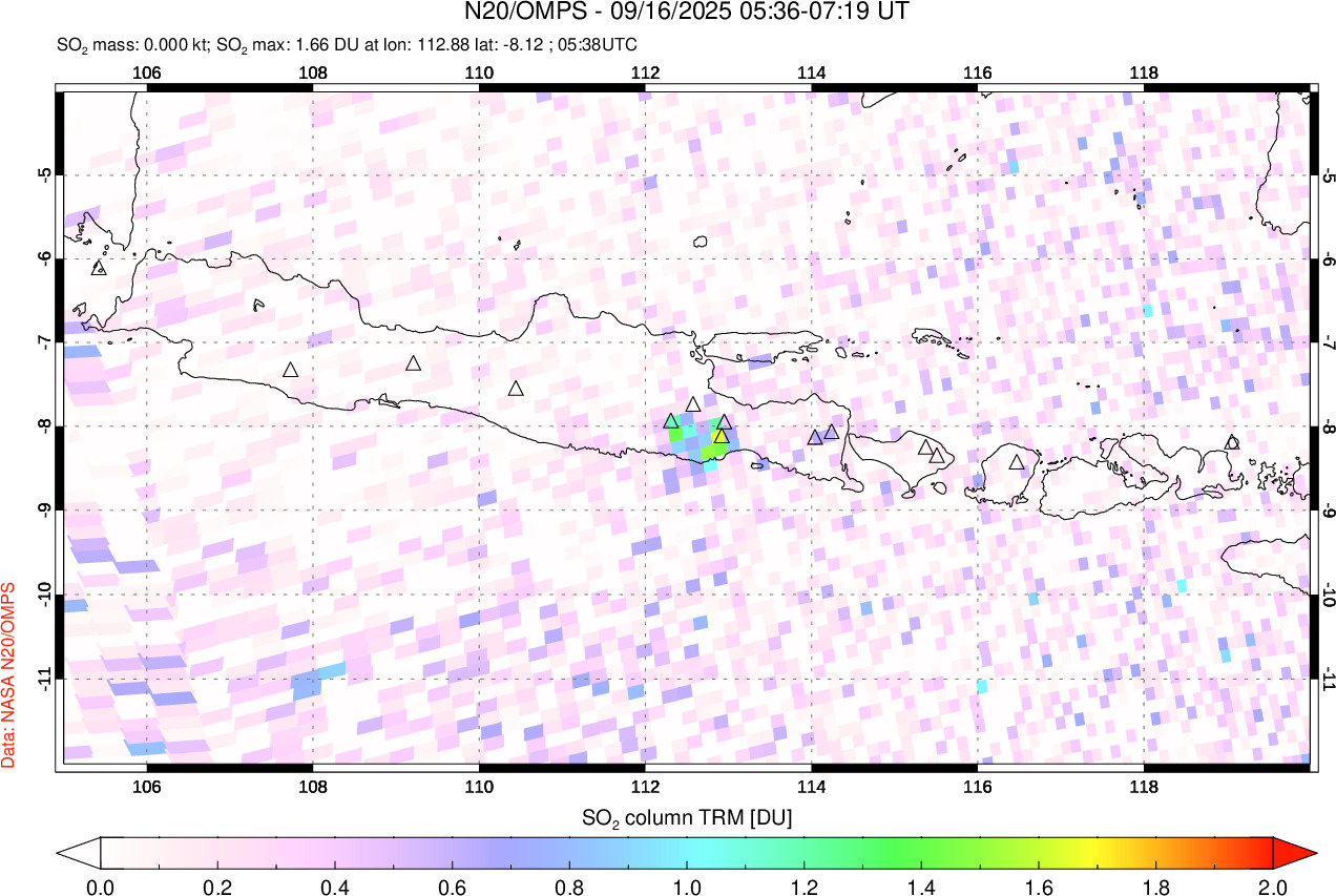 A sulfur dioxide image over Java, Indonesia on Sep 16, 2025.