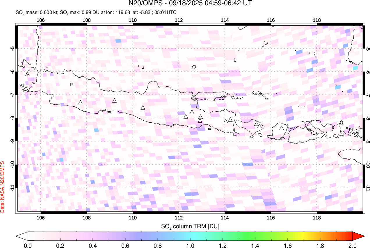 A sulfur dioxide image over Java, Indonesia on Sep 18, 2025.