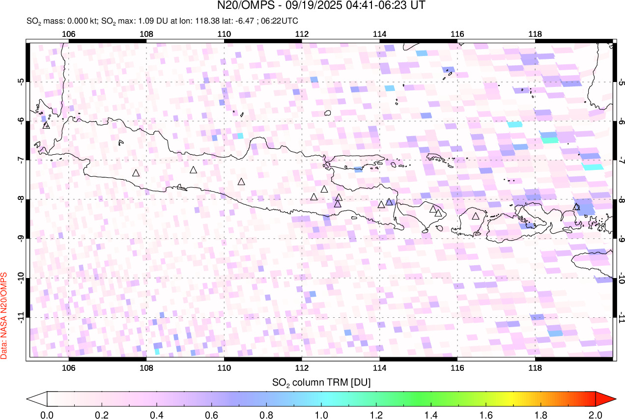 A sulfur dioxide image over Java, Indonesia on Sep 19, 2025.