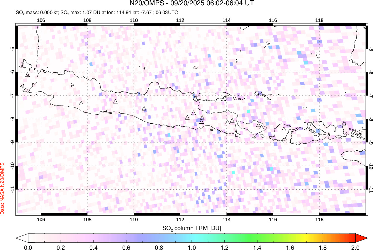 A sulfur dioxide image over Java, Indonesia on Sep 20, 2025.