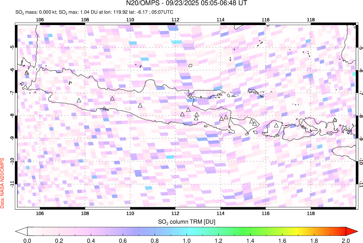 A sulfur dioxide image over Java, Indonesia on Sep 23, 2025.