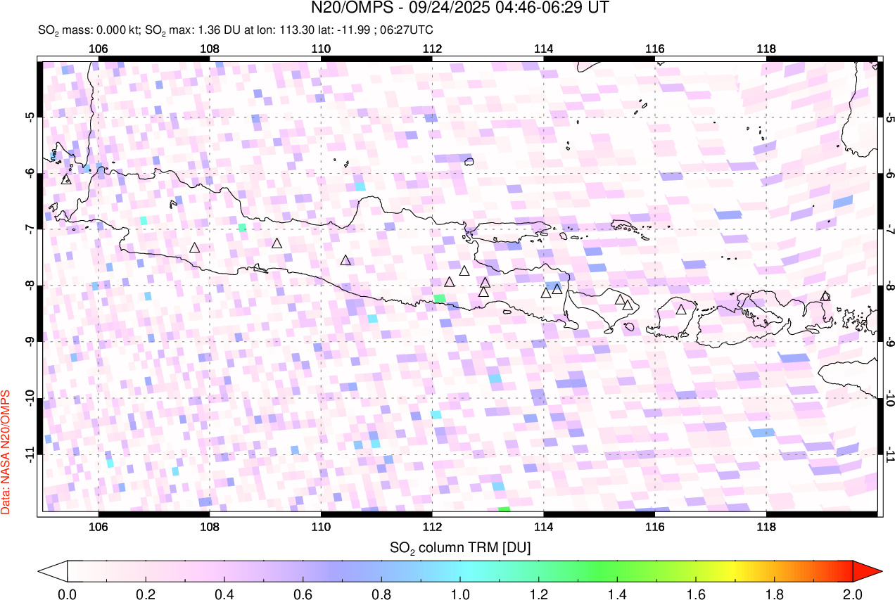A sulfur dioxide image over Java, Indonesia on Sep 24, 2025.