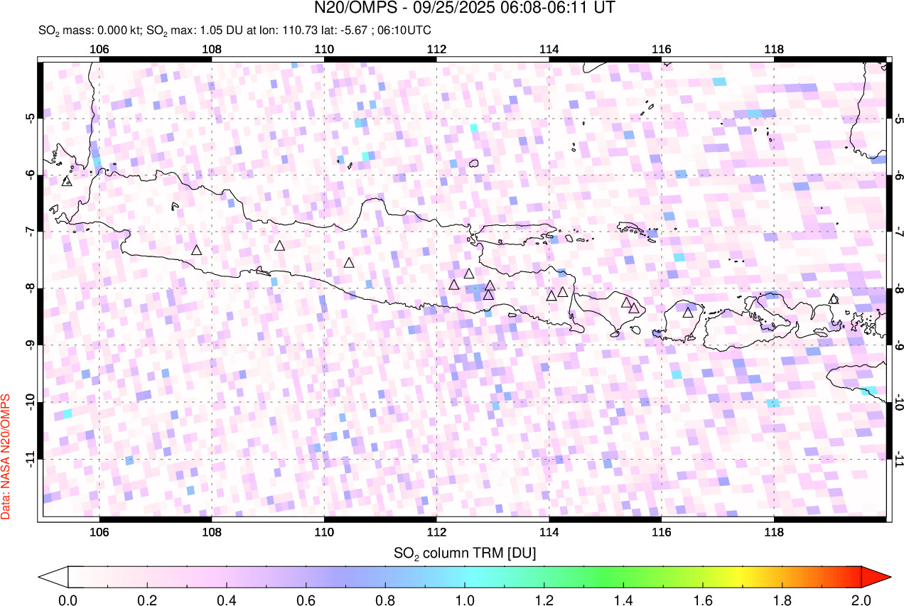 A sulfur dioxide image over Java, Indonesia on Sep 25, 2025.