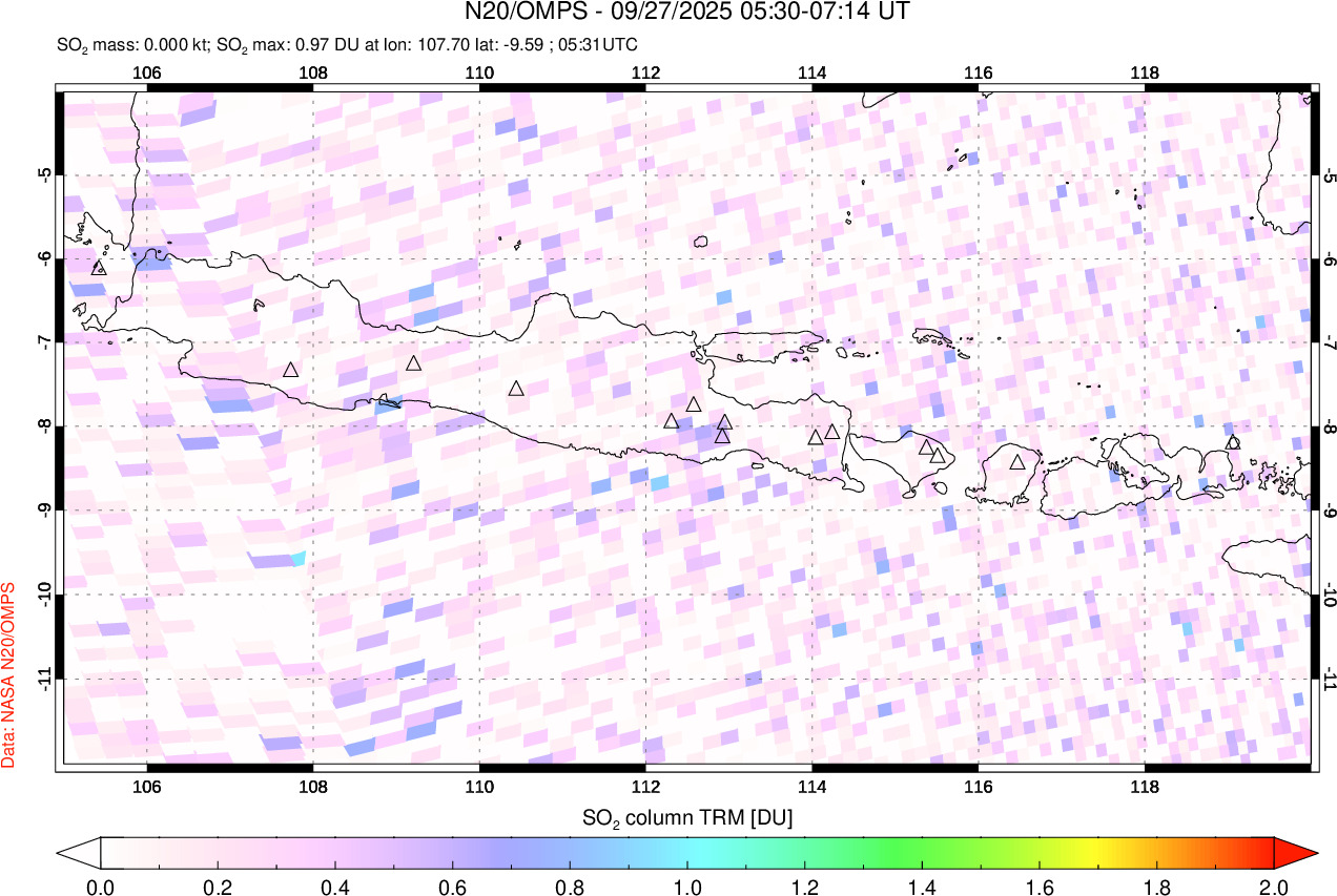 A sulfur dioxide image over Java, Indonesia on Sep 27, 2025.