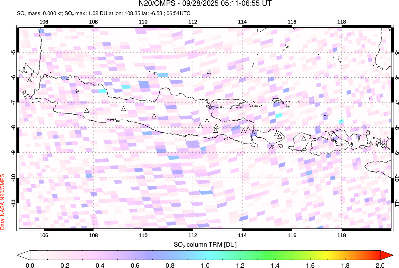 A sulfur dioxide image over Java, Indonesia on Sep 28, 2025.
