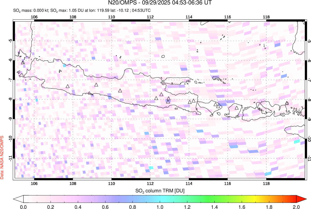A sulfur dioxide image over Java, Indonesia on Sep 29, 2025.