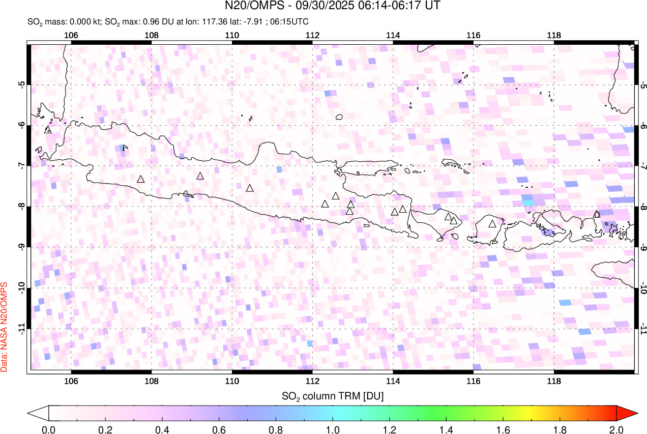 A sulfur dioxide image over Java, Indonesia on Sep 30, 2025.