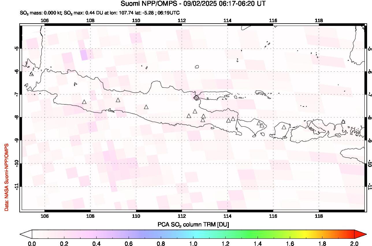 A sulfur dioxide image over Java, Indonesia on Sep 02, 2025.