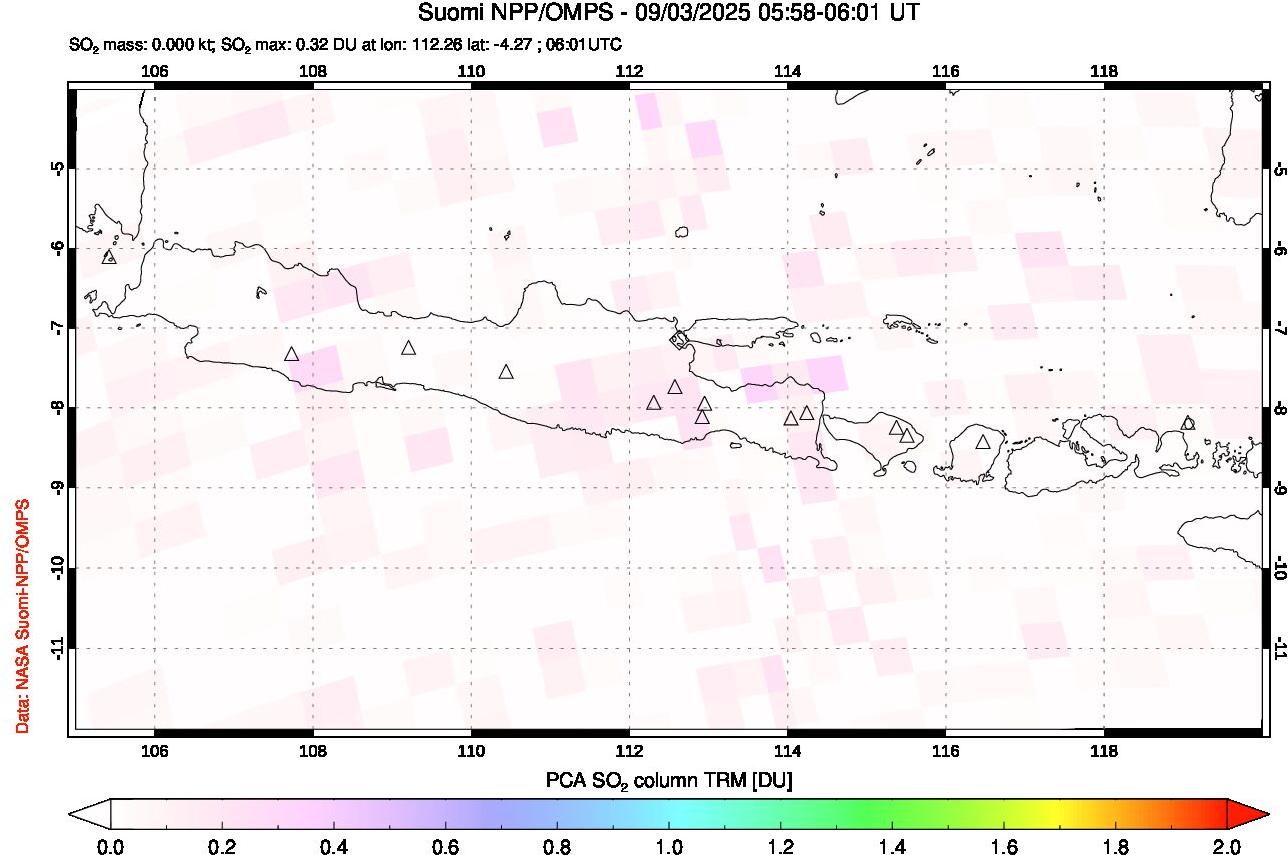 A sulfur dioxide image over Java, Indonesia on Sep 03, 2025.