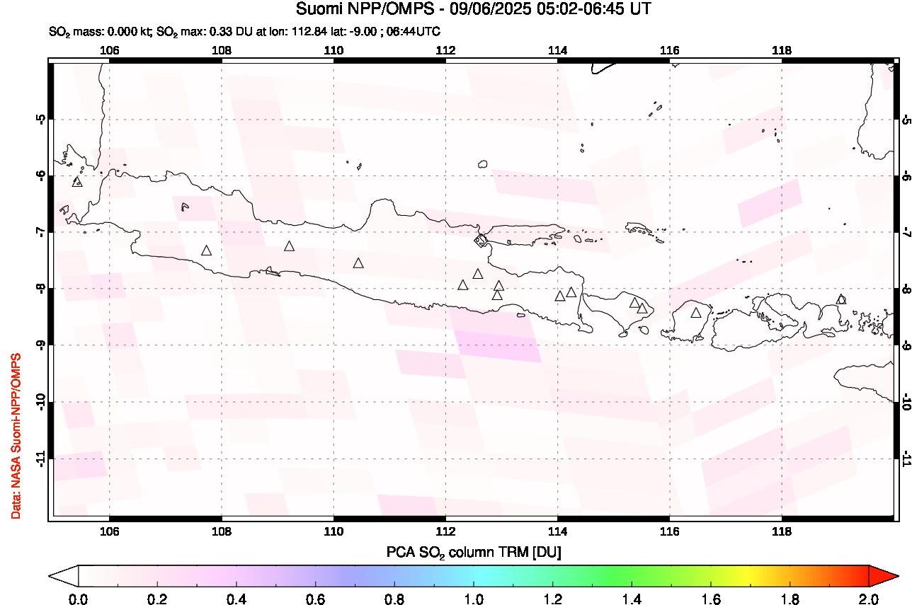 A sulfur dioxide image over Java, Indonesia on Sep 06, 2025.