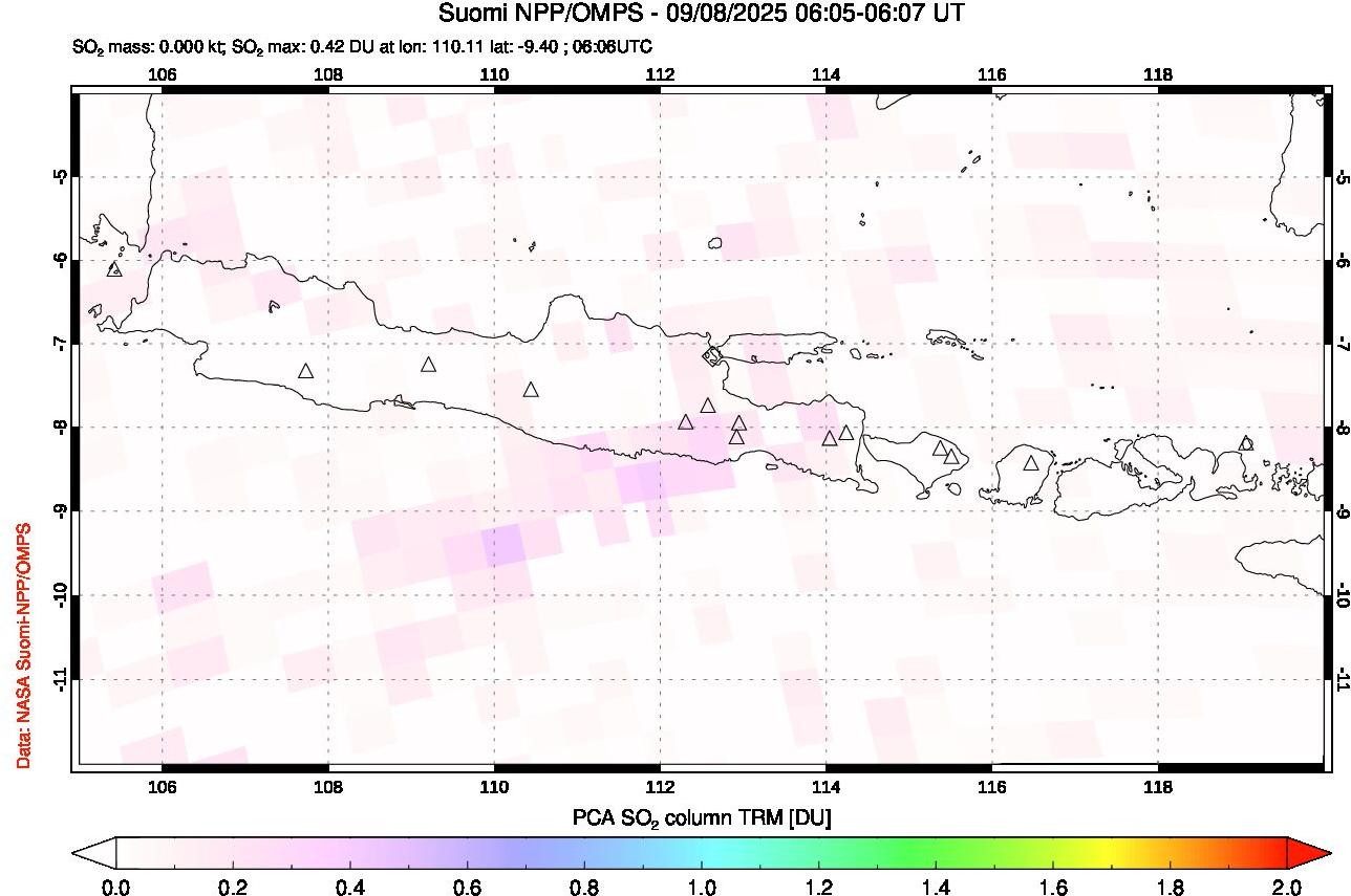 A sulfur dioxide image over Java, Indonesia on Sep 08, 2025.