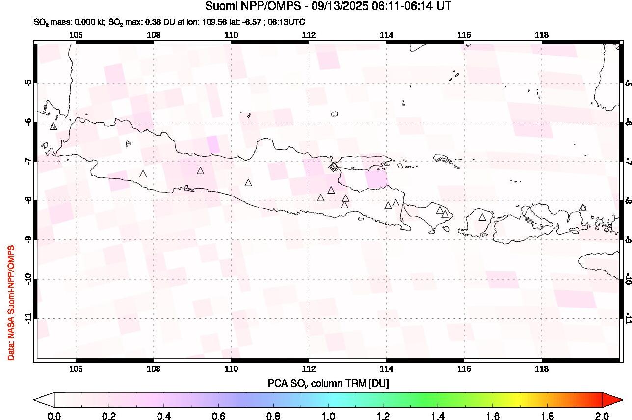 A sulfur dioxide image over Java, Indonesia on Sep 13, 2025.