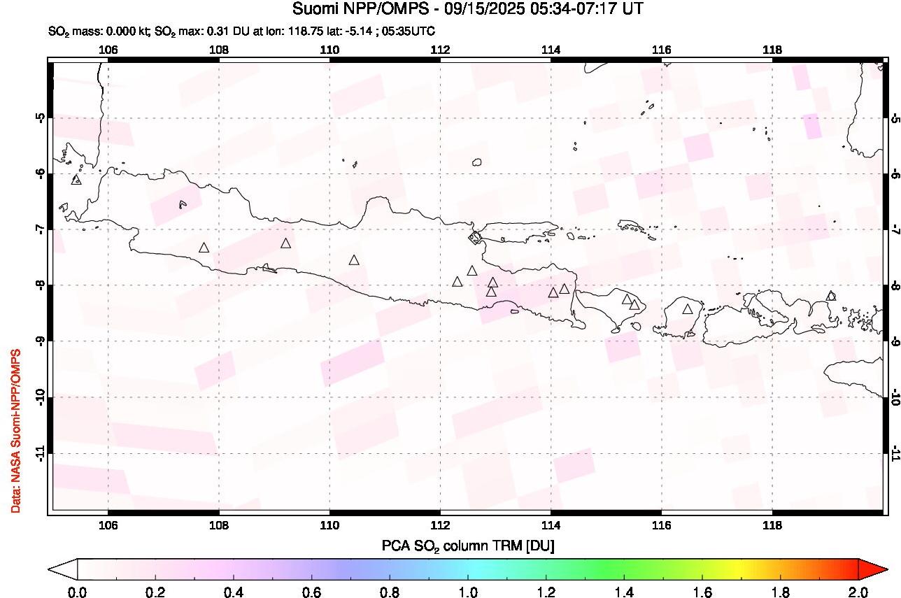 A sulfur dioxide image over Java, Indonesia on Sep 15, 2025.