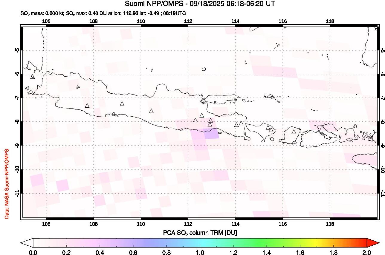 A sulfur dioxide image over Java, Indonesia on Sep 18, 2025.