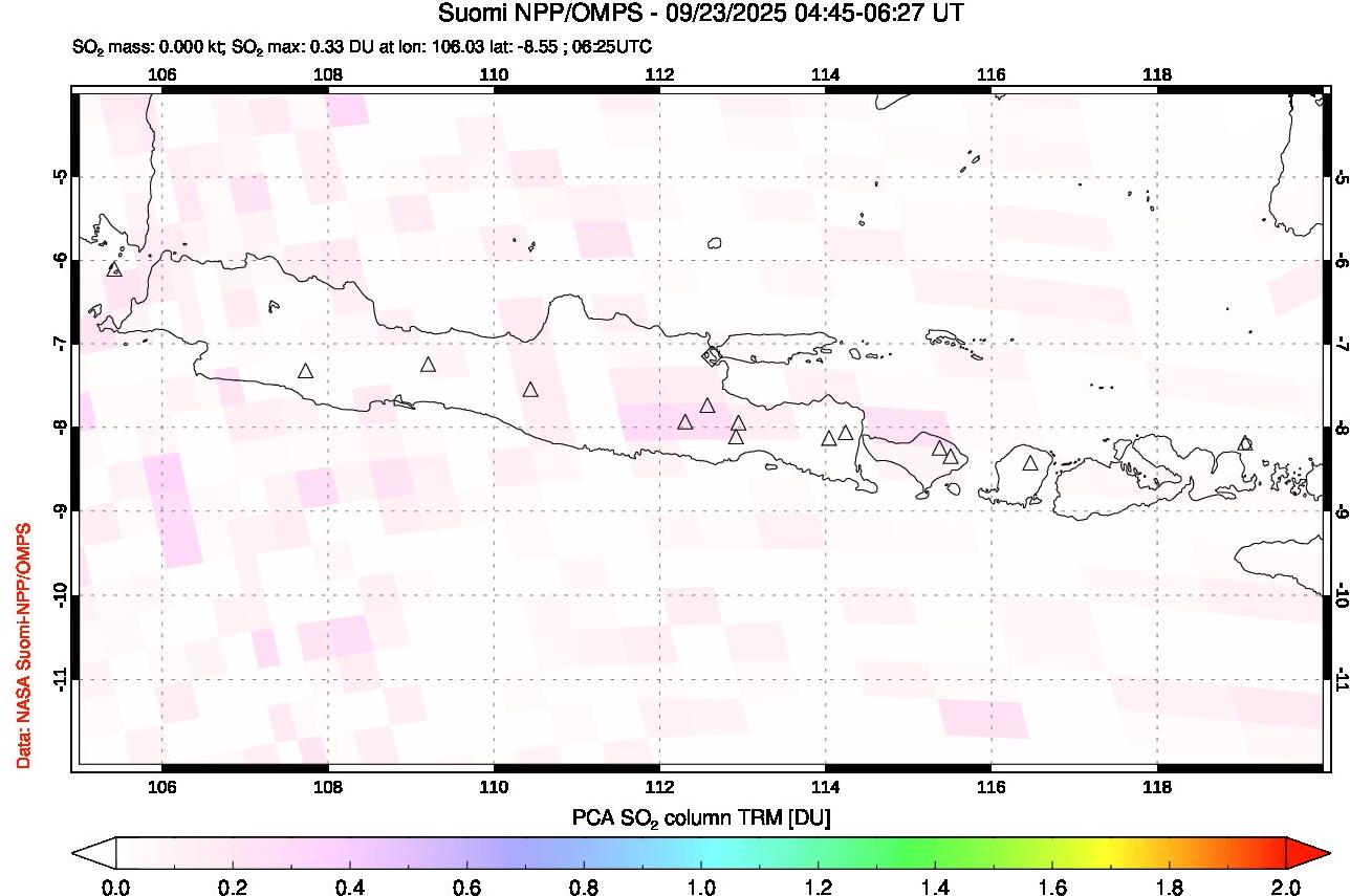 A sulfur dioxide image over Java, Indonesia on Sep 23, 2025.