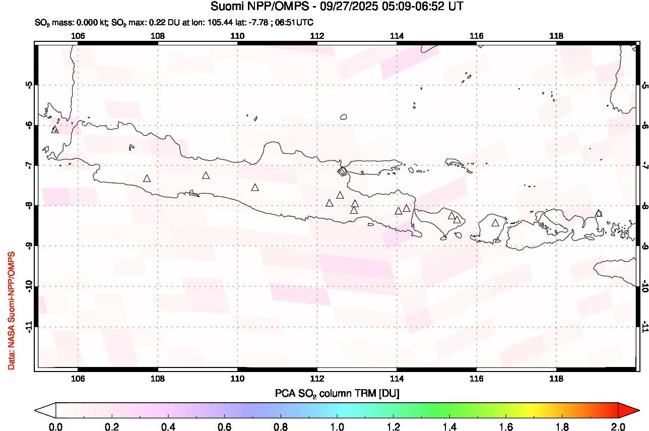 A sulfur dioxide image over Java, Indonesia on Sep 27, 2025.