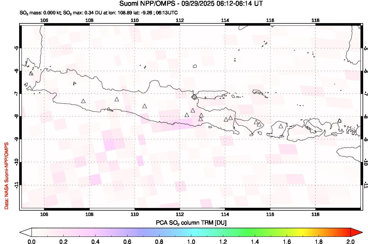 A sulfur dioxide image over Java, Indonesia on Sep 29, 2025.
