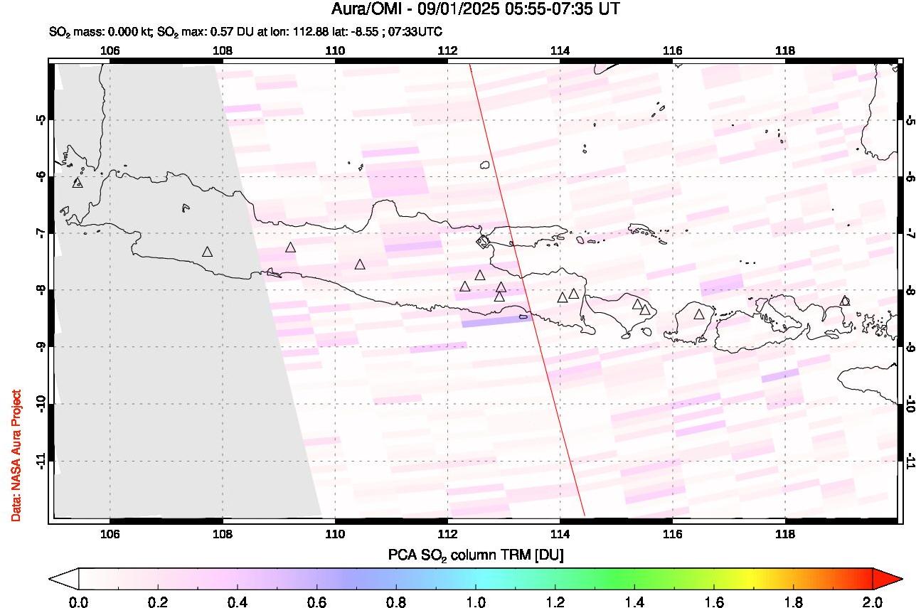 A sulfur dioxide image over Java, Indonesia on Sep 01, 2025.