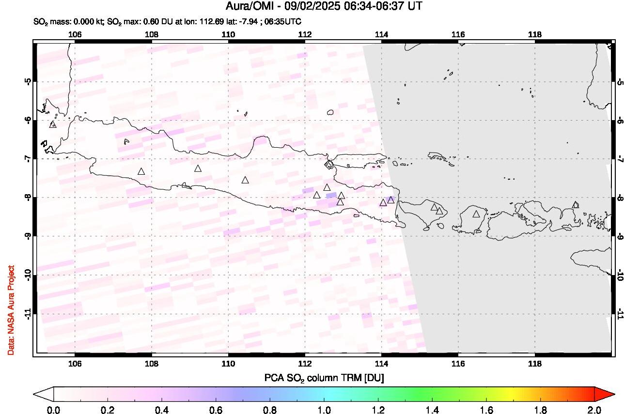 A sulfur dioxide image over Java, Indonesia on Sep 02, 2025.
