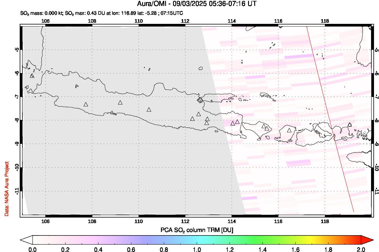 A sulfur dioxide image over Java, Indonesia on Sep 03, 2025.