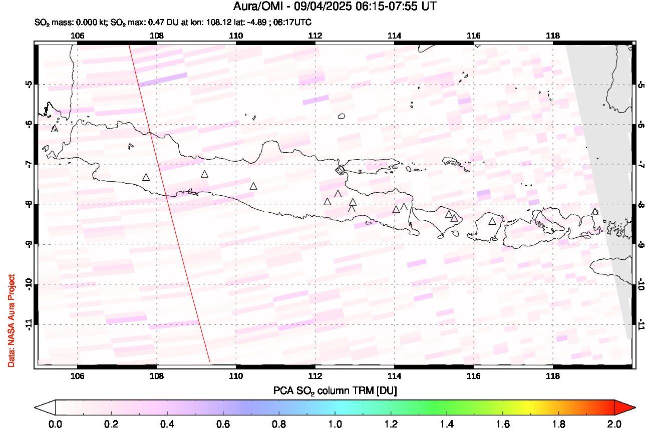 A sulfur dioxide image over Java, Indonesia on Sep 04, 2025.