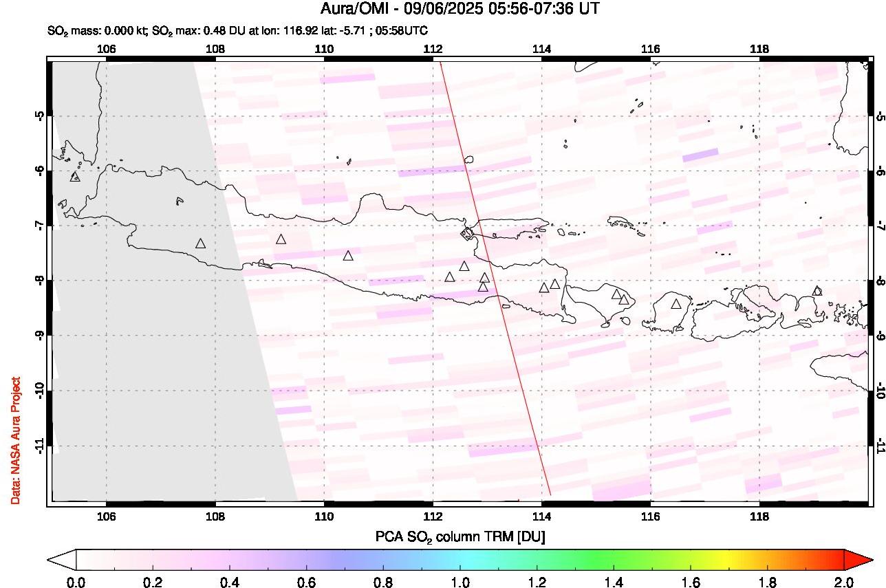 A sulfur dioxide image over Java, Indonesia on Sep 06, 2025.