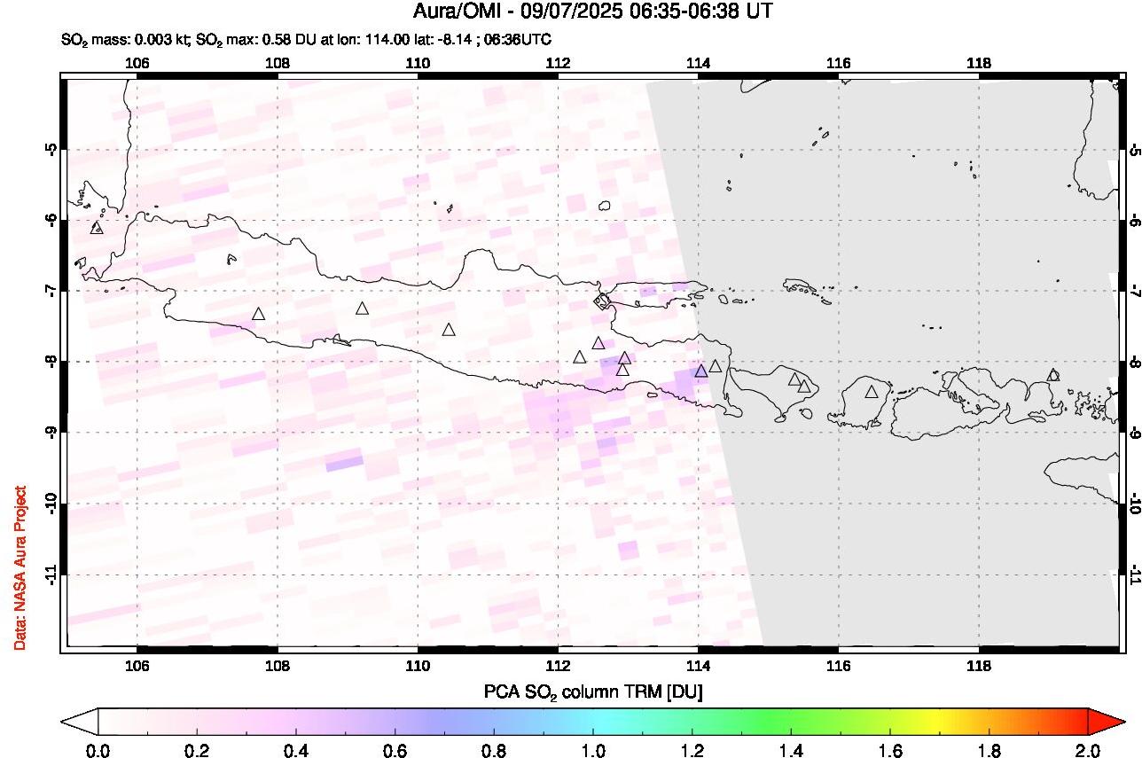 A sulfur dioxide image over Java, Indonesia on Sep 07, 2025.