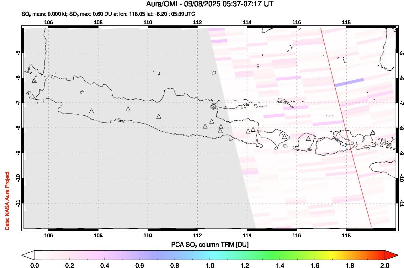 A sulfur dioxide image over Java, Indonesia on Sep 08, 2025.