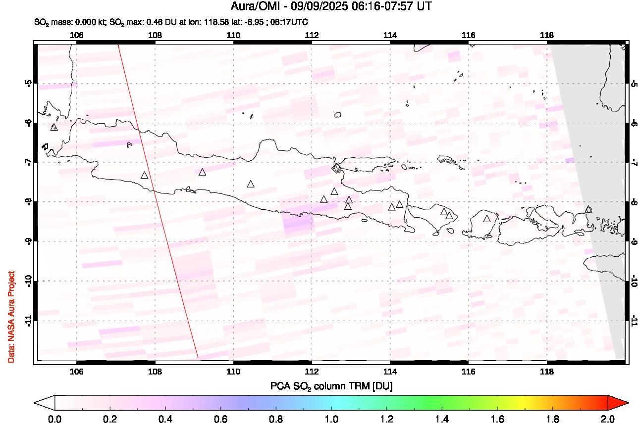 A sulfur dioxide image over Java, Indonesia on Sep 09, 2025.