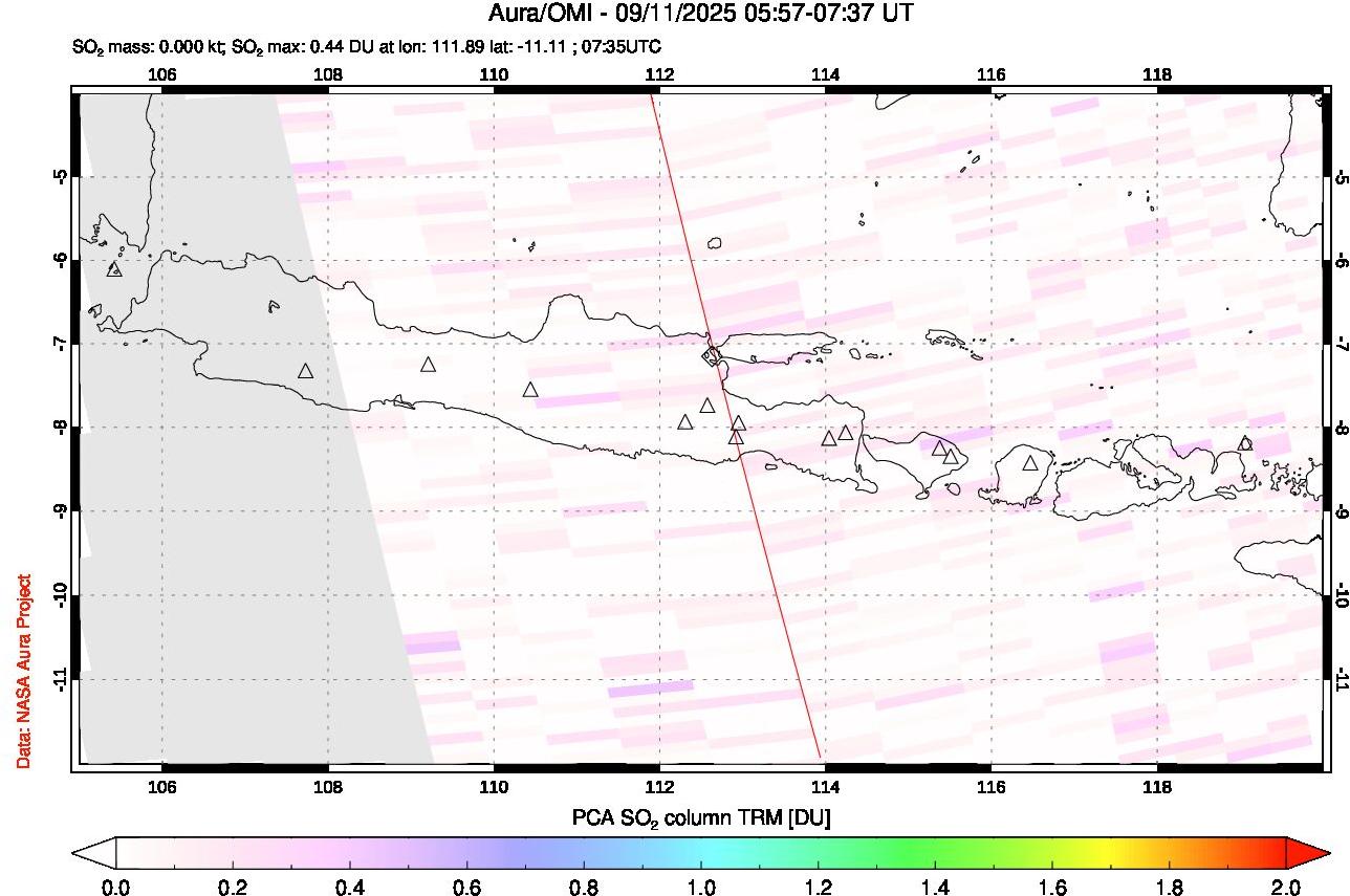 A sulfur dioxide image over Java, Indonesia on Sep 11, 2025.