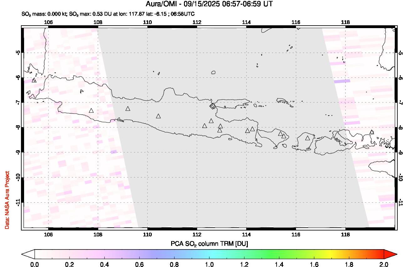 A sulfur dioxide image over Java, Indonesia on Sep 15, 2025.