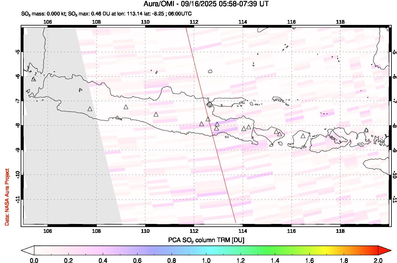 A sulfur dioxide image over Java, Indonesia on Sep 16, 2025.