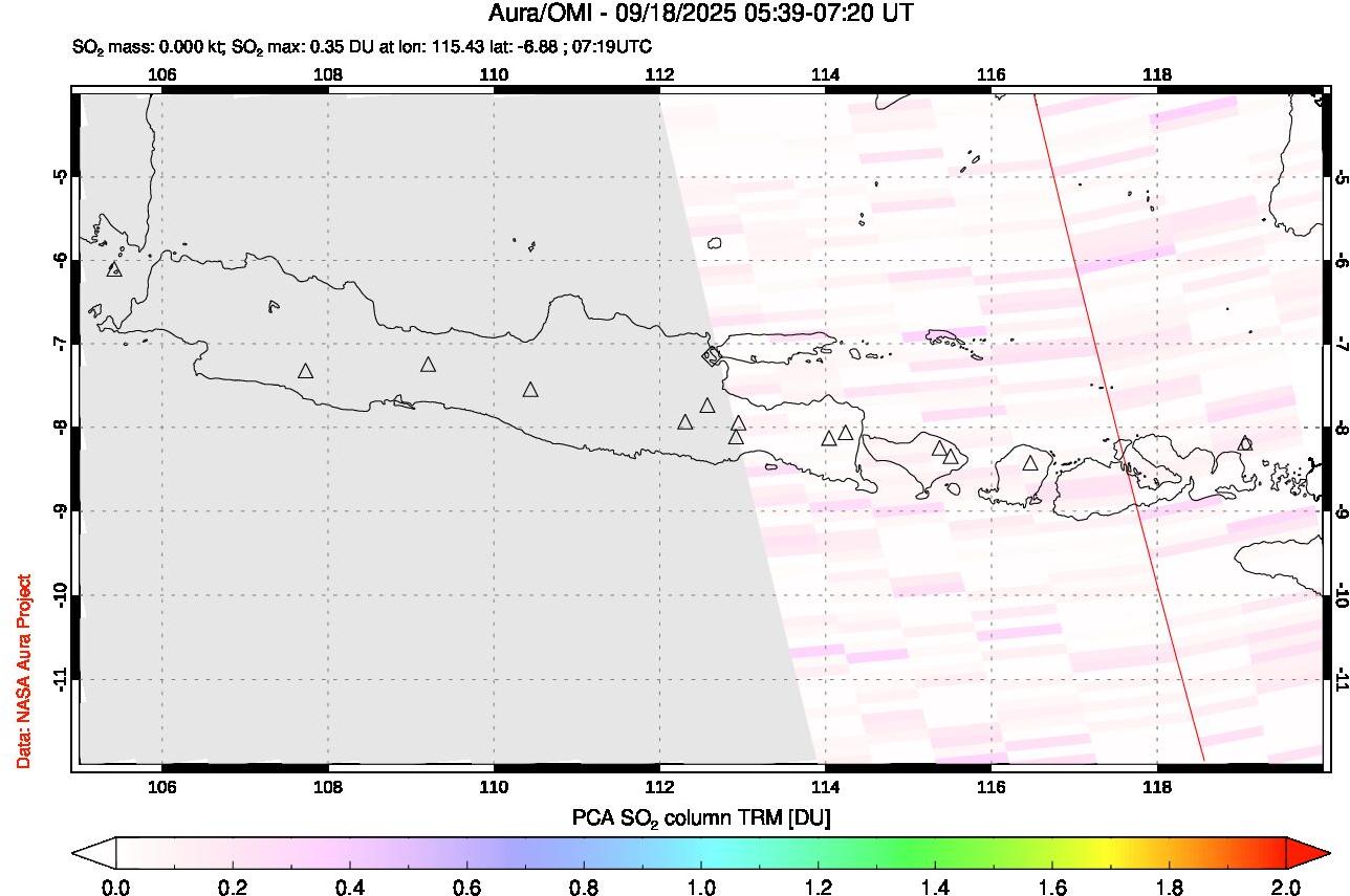 A sulfur dioxide image over Java, Indonesia on Sep 18, 2025.