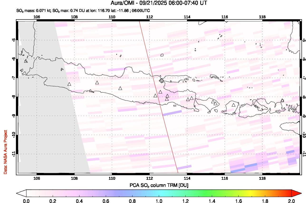 A sulfur dioxide image over Java, Indonesia on Sep 21, 2025.